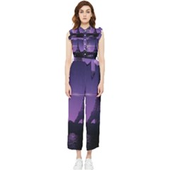 Eiffel Tower Paris-nigh Silhouette Women s Frill Top Chiffon Jumpsuit by Wegoenart