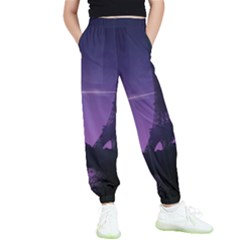 Eiffel Tower Paris-nigh Silhouette Kids  Elastic Waist Pants by Wegoenart