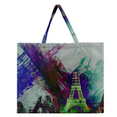 Eiffel Tower Paris France Europe Zipper Large Tote Bag by Wegoenart