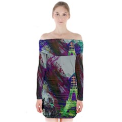 Eiffel Tower Paris France Europe Long Sleeve Off Shoulder Dress by Wegoenart