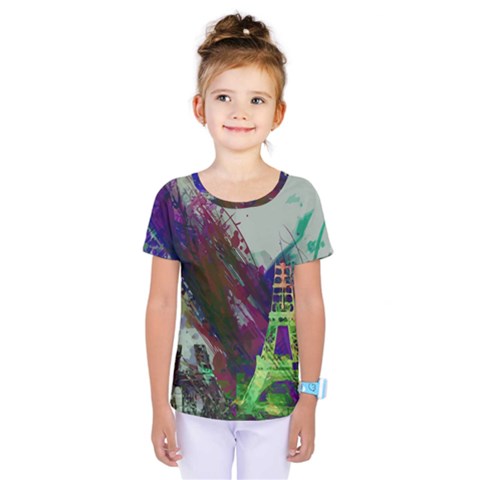 Eiffel Tower Paris France Europe Kids  One Piece Tee by Wegoenart