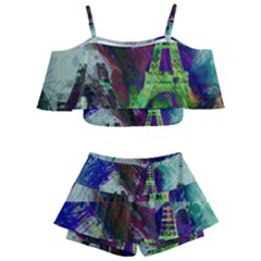 Eiffel Tower Paris France Europe Kids  Off Shoulder Skirt Bikini by Wegoenart