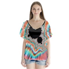 Fractal Abstract Background V-neck Flutter Sleeve Top by Wegoenart