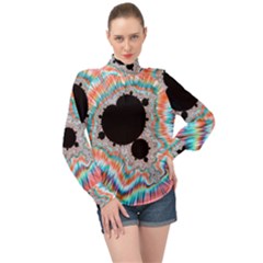 Fractal Abstract Background High Neck Long Sleeve Chiffon Top by Wegoenart