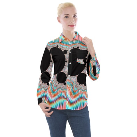 Fractal Abstract Background Women s Long Sleeve Pocket Shirt by Wegoenart