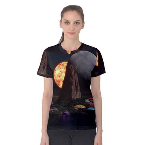 Eye Of Sauron Space Mushroom Moon Women s Cotton Tee by Wegoenart