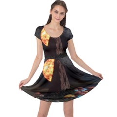 Eye Of Sauron Space Mushroom Moon Cap Sleeve Dress by Wegoenart