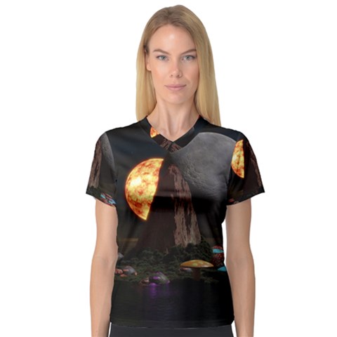 Eye Of Sauron Space Mushroom Moon V-neck Sport Mesh Tee by Wegoenart