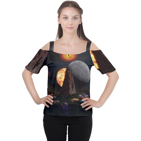 Eye Of Sauron Space Mushroom Moon Cutout Shoulder Tee by Wegoenart