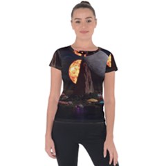 Eye Of Sauron Space Mushroom Moon Short Sleeve Sports Top  by Wegoenart