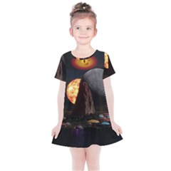 Eye Of Sauron Space Mushroom Moon Kids  Simple Cotton Dress by Wegoenart