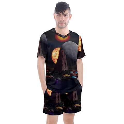 Eye Of Sauron Space Mushroom Moon Men s Mesh Tee And Shorts Set by Wegoenart