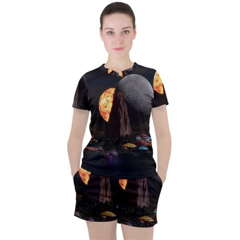 Eye Of Sauron Space Mushroom Moon Women s Tee And Shorts Set by Wegoenart