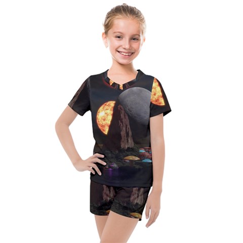 Eye Of Sauron Space Mushroom Moon Kids  Mesh Tee And Shorts Set by Wegoenart