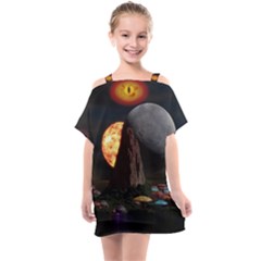 Eye Of Sauron Space Mushroom Moon Kids  One Piece Chiffon Dress by Wegoenart