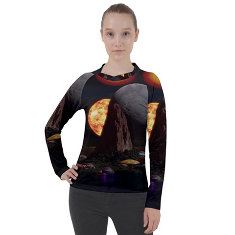 Eye Of Sauron Space Mushroom Moon Women s Pique Long Sleeve Tee by Wegoenart