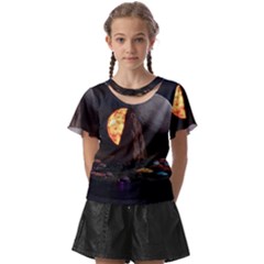 Eye Of Sauron Space Mushroom Moon Kids  Front Cut Tee by Wegoenart