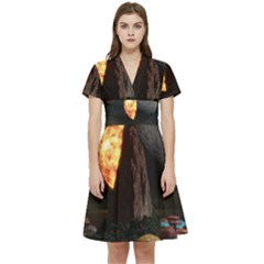 Eye Of Sauron Space Mushroom Moon Short Sleeve Waist Detail Dress by Wegoenart