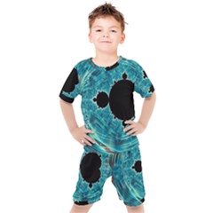 Mandelbrot Apple Fractal Abstract Kids  Tee And Shorts Set by Wegoenart