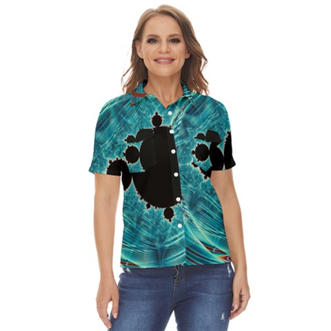 Mandelbrot Apple Fractal Abstract Women s Short Sleeve Double Pocket Shirt by Wegoenart