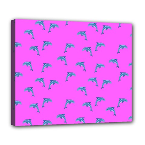 Pink And Blue, Cute Dolphins Pattern, Animals Theme Deluxe Canvas 24  X 20  (stretched) by Casemiro