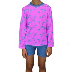 Pink and blue, cute dolphins pattern, animals theme Kids  Long Sleeve Swimwear