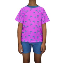 Pink and blue, cute dolphins pattern, animals theme Kids  Short Sleeve Swimwear