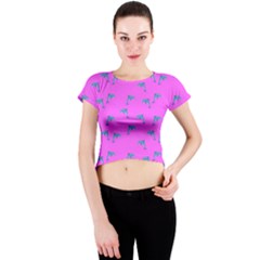 Pink and blue, cute dolphins pattern, animals theme Crew Neck Crop Top