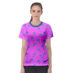 Pink and blue, cute dolphins pattern, animals theme Women s Sport Mesh Tee