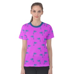 Pink and blue, cute dolphins pattern, animals theme Women s Cotton Tee