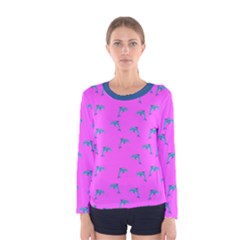 Pink And Blue, Cute Dolphins Pattern, Animals Theme Women s Long Sleeve Tee