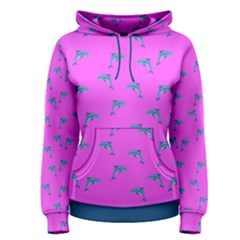 Pink And Blue, Cute Dolphins Pattern, Animals Theme Women s Pullover Hoodie