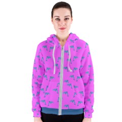 Pink And Blue, Cute Dolphins Pattern, Animals Theme Women s Zipper Hoodie