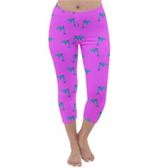 Pink And Blue, Cute Dolphins Pattern, Animals Theme Capri Winter Leggings 