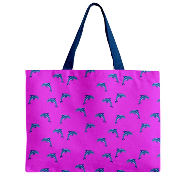 Pink and blue, cute dolphins pattern, animals theme Zipper Mini Tote Bag