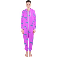 Pink And Blue, Cute Dolphins Pattern, Animals Theme Hooded Jumpsuit (ladies) by Casemiro