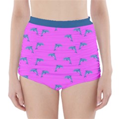 Pink And Blue, Cute Dolphins Pattern, Animals Theme High-waisted Bikini Bottoms by Casemiro