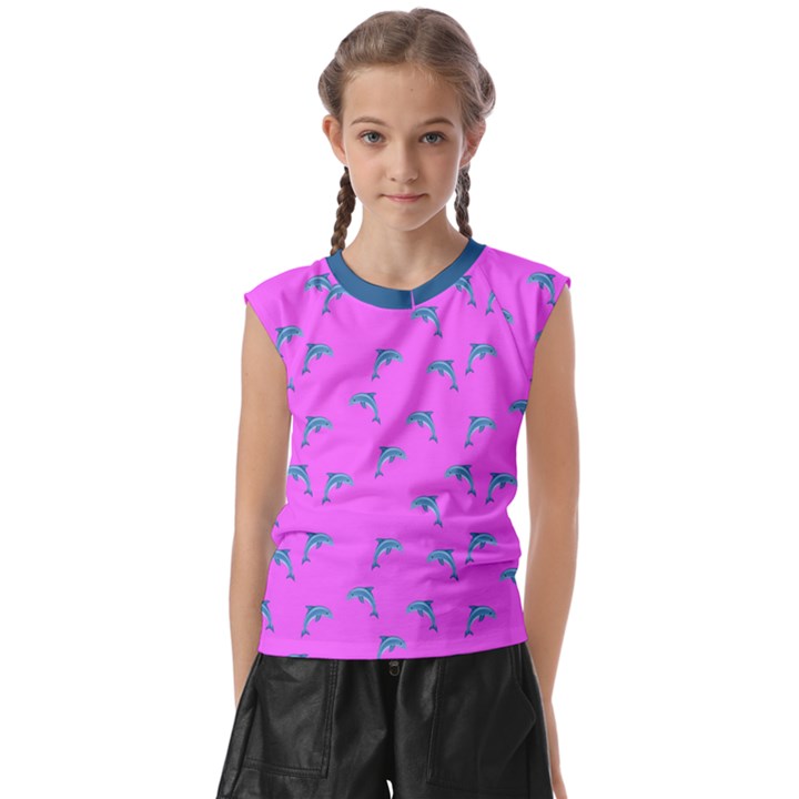 Pink and blue, cute dolphins pattern, animals theme Kids  Raglan Cap Sleeve Tee