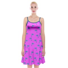 Pink And Blue, Cute Dolphins Pattern, Animals Theme Spaghetti Strap Velvet Dress