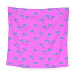 Pink And Blue, Cute Dolphins Pattern, Animals Theme Square Tapestry (large)