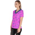 Pink and blue, cute dolphins pattern, animals theme Women s V-Neck Scrub Top View2