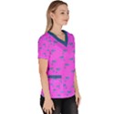 Pink and blue, cute dolphins pattern, animals theme Women s V-Neck Scrub Top View3