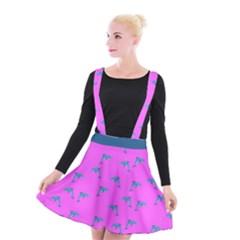 Pink And Blue, Cute Dolphins Pattern, Animals Theme Suspender Skater Skirt by Casemiro