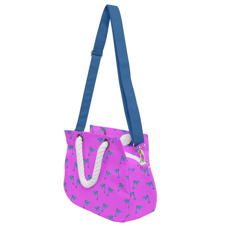 Pink and blue, cute dolphins pattern, animals theme Rope Handles Shoulder Strap Bag