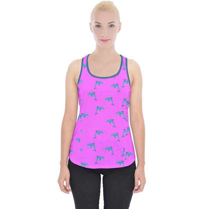 Pink and blue, cute dolphins pattern, animals theme Piece Up Tank Top