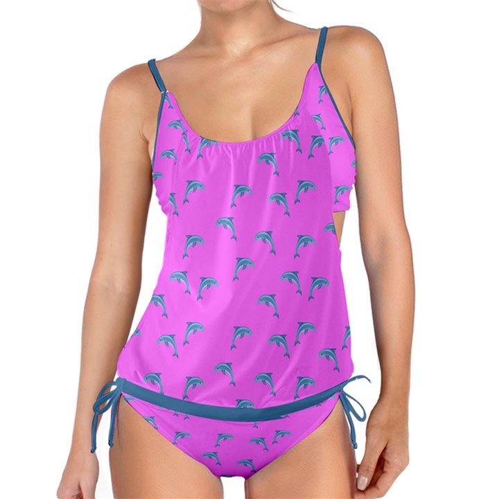 Pink and blue, cute dolphins pattern, animals theme Tankini Set