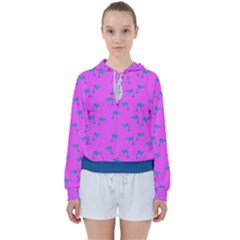 Pink And Blue, Cute Dolphins Pattern, Animals Theme Women s Tie Up Sweat