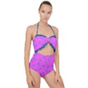 Pink and blue, cute dolphins pattern, animals theme Scallop Top Cut Out Swimsuit View1