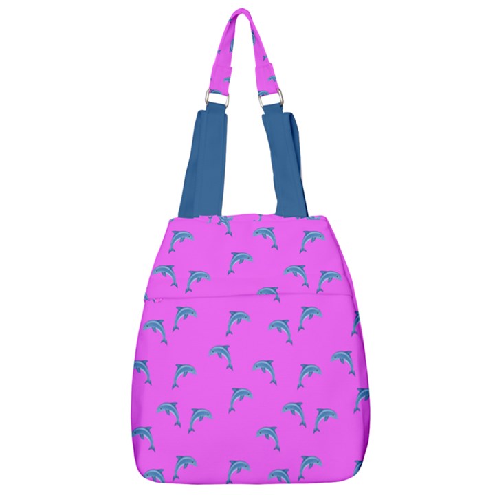 Pink and blue, cute dolphins pattern, animals theme Center Zip Backpack