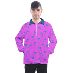 Pink And Blue, Cute Dolphins Pattern, Animals Theme Men s Half Zip Pullover